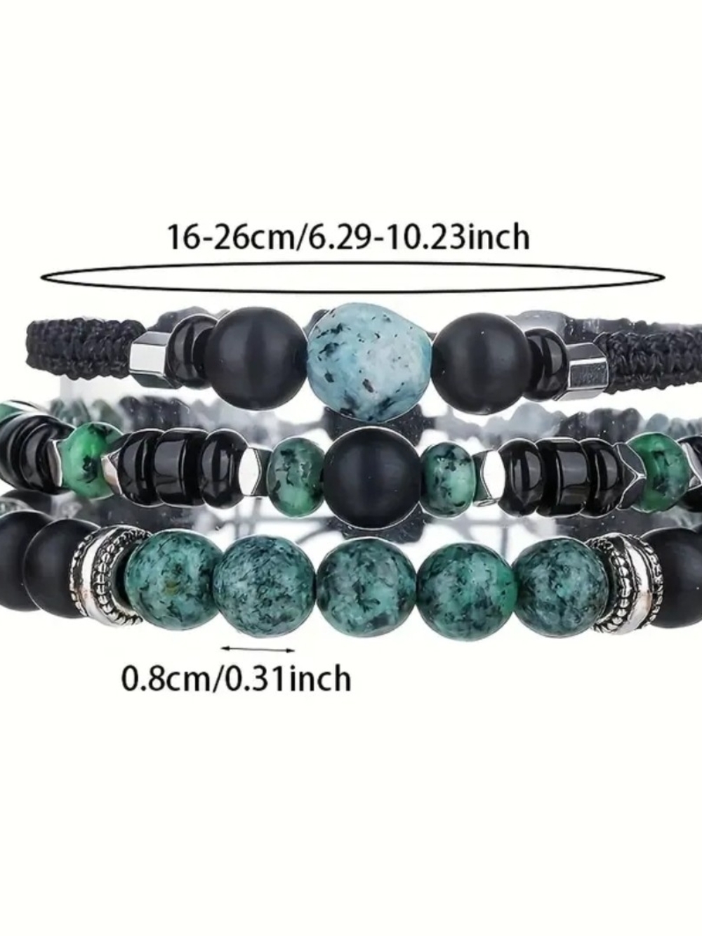 Green and Black Beaded Layered Bracelet Set - Picture 2 of 2